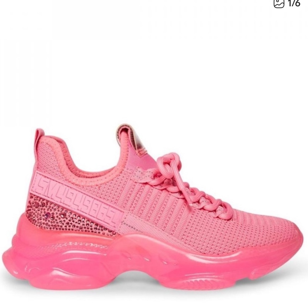 Steve Madden Pink Maxima Rhinestone-Trim Trainer Sneakers Women’s Size 9.5